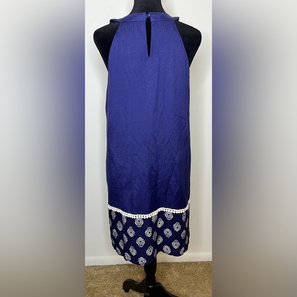 Women's THML Navy Blue Embroidered Halter Shift Dress boho resort wear Small EUC - Picture 4 of 9